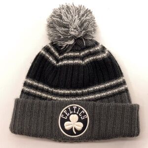 New Era Celtics Gray Black Youth Winter Knit Pom Pom Hat